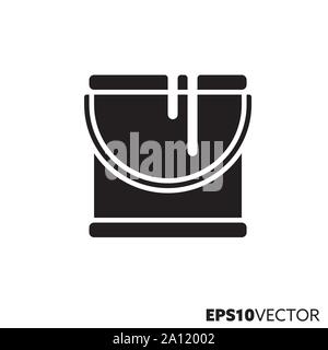 paint bucket glyph icon. Symbol of home improvement and painting. Construction equipment flat vector illustration. Stock Vector