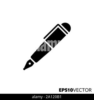 Fountain pen glyph icon. Symbol of writing instruments and business flat vector illustration. Stock Vector