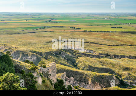 Nebraska farmland as seen from a summit of Scotts Bluff National monument in late summer scenery, travel concept Stock Photo