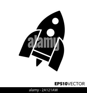 Rocket glyph icon. Solid black symbol of science and success. Spacecraft flat vector illustration. Stock Vector