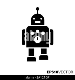 Robot glyph icon. Solid black symbol of science and robotics. Artificial intelligence flat vector illustration. Stock Vector
