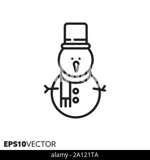 Snowman with hat and scarf line icon. Outline symbol of Christmas holidays and festive decoration. Seasonal ornament flat vector illustration. Stock Vector