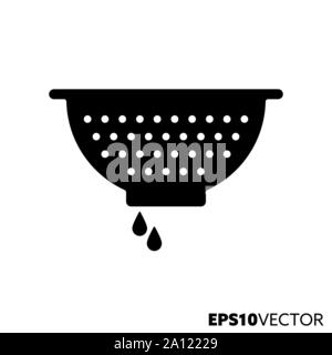 Colander glyph icon. Symbol of cooking utensils. Sieve flat vector illustration. Stock Vector
