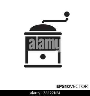 Coffee mill glyph icon. Symbol of kitchen utensil. Food and drink flat vector illustration. Stock Vector