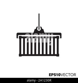 Cargo container on hook glyph icon. Symbol of freight and transportation. Industry flat vector illustration. Stock Vector