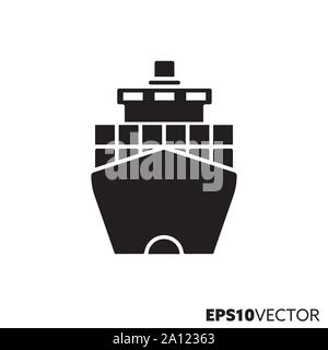 Container ship glyph icon. Symbol of freight and transportation. Industry flat vector illustration. Stock Vector