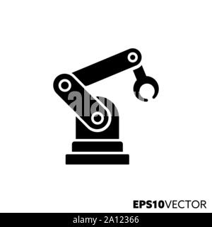 Industrial robot glyph icon. Symbol of automation and manufacturing. Industrial machine flat vector illustration. Stock Vector