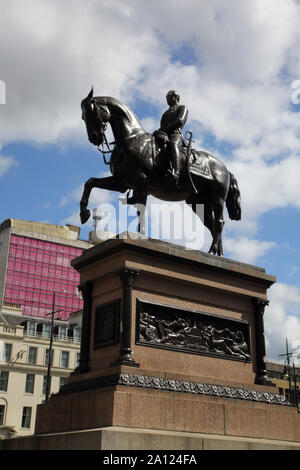 Glasgow Scotland George Square Equestrian Bronze Statue of Prince Albert Consort of Queen Victoria to commemorate his impact of the nations progress Stock Photo