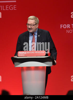 Brighton UK 23 September 2019 - Unite leader Len McCluskey speaking at the Labour Party Conference being held in the Brighton Centre this year. Credit : Simon Dack / Alamy Live News Stock Photo