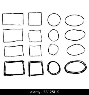 Black circle and square frames. Brush strokes. design elements set. Stock Vector