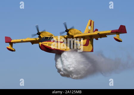 CANADAIR CL-415 FIRE FIGHTING WATER BOMBER OF THE GREEK AIR FORCE. Stock Photo