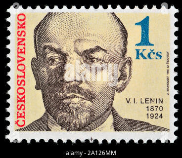 Czechoslovakian postage stamp (1990) : Lenin (Vladimir Ilyich Ulyanov: 1870-1924) Stock Photo