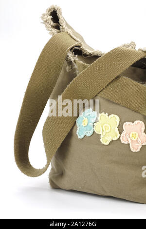 Women's vintage style canvas bag on a white background Stock Photo