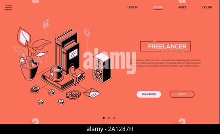 Freelancer - line design style isometric web banner Stock Vector