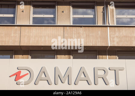 LYON, FRANCE - JULY 14, 2019: Damart logo in front of their main store for Lyon. Damart is a French clothing company, specialised in insulating clothe Stock Photo