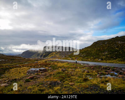The Bealach na Ba mountain pass near Applecross on the North Coast 500 driving route in the Highlands of Scotland Stock Photo