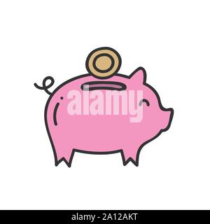 Pink piggy bank savings and investment planning concept. Vector illustration  Stock Vector