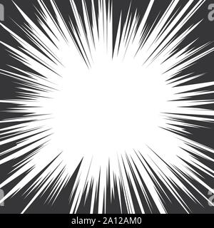 Comic book radial speed lines template. Manga speed frame. Cartoon explosion background Superhero action. Vector illustration Stock Vector