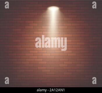 Spotlight against brick wall. Empty Studio decorated brick wall and spot of light. Vector illustration Stock Vector