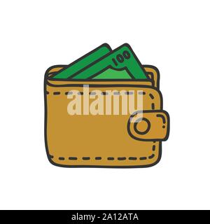 Wallet Icon in trendy flat style isolated on grey. Leather wallet with dollars for your web site design, logo, app. Stock Vector