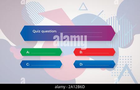 Design of quiz in blue color. Question and four answer option. Correct answer is green. Wrong answer is red. Vector illustration isolated on geometric Stock Vector