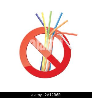 No Plastic Straws. Save environment banner. Protect nature icon. Vector illustration isolated on white background Stock Vector