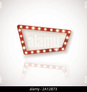 Retro Sign. Signboard with shiny lights and reflection. Vector illustration isolated on white background Stock Vector