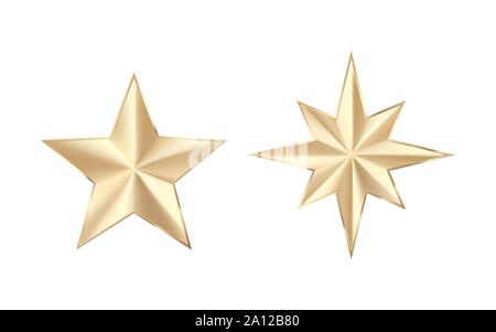 Set of golden stars with glitters. Shiny gold star with sparkles. Vector illustration isolated on white background Stock Vector