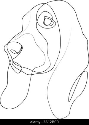 Continuous line Basset Hound. Single line minimal style dog vector illustration. Stock Vector