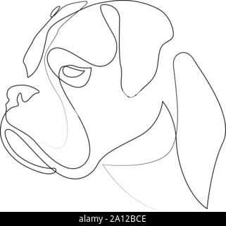 Continuous line Boxer. Single line minimal style dog vector illustration Stock Vector
