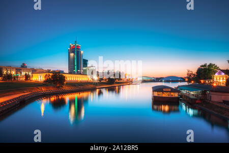 Minsk, Belarus - June 2, 2015: Evening view of downtown in City center. Minsk, Belarus. Stock Photo