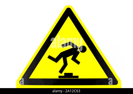 CAUTION uneven surface sign black and yellow warning triangle with man ...