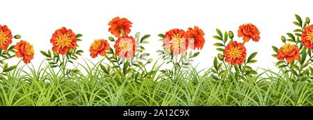 Border of Grass and Flowers Stock Vector