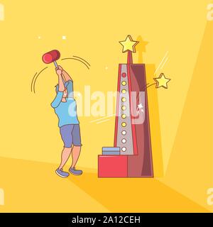 man in video game console of coins and hammer power vector illustration design Stock Vector