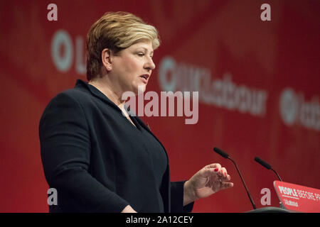 Labour Party Annual Conference 2019, Brighton Centre, Brighton, England, UK. 23rd. September, 2019. Emily Thornberry MP Shadow Foreign Secretary speaking on International affairs at the Labour Party Annual Conference 2019 Credit: Alan Beastall/Alamy Live News. Stock Photo