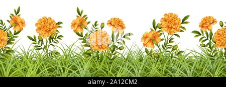 Border of Grass and Flowers Stock Vector