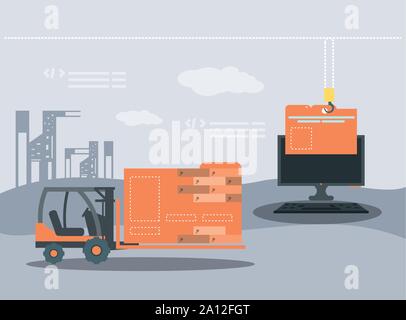 desktop with webpage under cosntruction vector illustration design Stock Vector