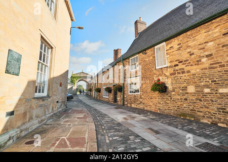 Path and entrance to the medieval castle hall at Oakham, Rutland, England. Stock Photo