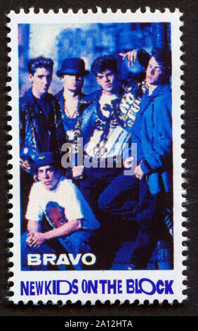 New Kids on the Block on a vintage postage stamp by Bravo from early 1980s Stock Photo