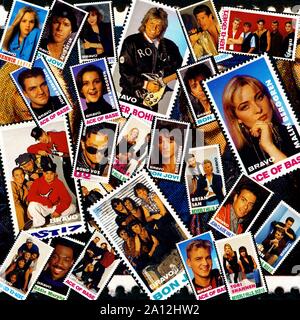 Collage with popular vintage entertainment celebrities, circa 1980's Stock Photo