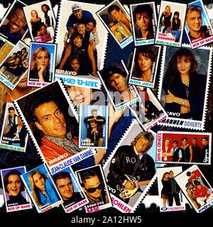 Collage with popular vintage entertainment celebrities, circa 1980's Stock Photo