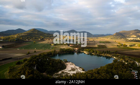 Drone view of a lake in Colli Euganei, Italy Stock Photo