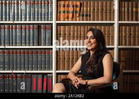 Barrister Rehana Popal, who is one of 10 social mobility advocates for the Bar Council in 2019, at King's Bench Walk Chambers, London. Stock Photo