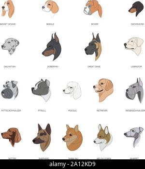 Breeds of dogs drawn in minimal style set. Minimal vector illustration Stock Vector
