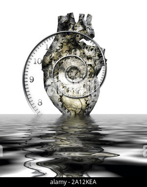 Human heart gears and time spiral Stock Photo