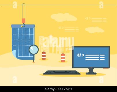 desktop with webpage under cosntruction vector illustration design Stock Vector