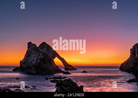BOW FIDDLE ROCK PORTKNOCKIE MORAY SCOTLAND COLOURFUL PREDAWN SEPTEMBER SUNRISE Stock Photo