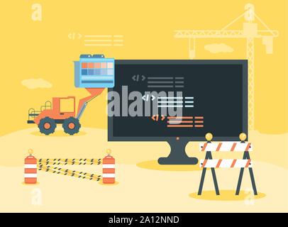 desktop with webpage under cosntruction vector illustration design Stock Vector