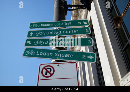 signs for various cycle routes through neighborhoods in chicago illinois united states of america Stock Photo
