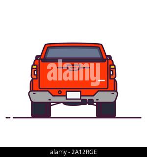 Front view of big pickup. Line style vector illustration. Off road and pick up delivery vehicle banner. Offroad modern car from rare view. Modern off- Stock Vector